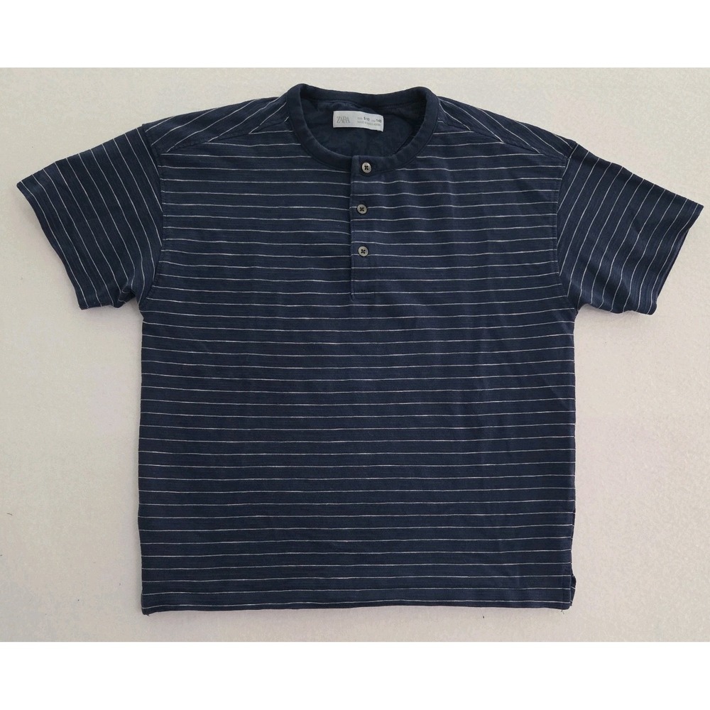 Zara boys collection 100% Cotton T Shirt Size 9-10Y Striped With Chambray
